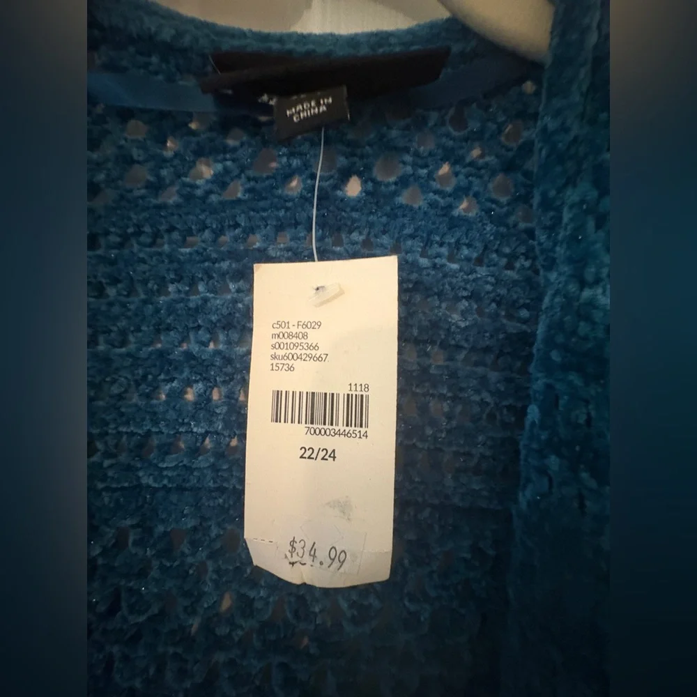NWT, Lane Bryant Cozy Teal Open Front Cardigan, Sz. 22/24. - Picture 6 of 6